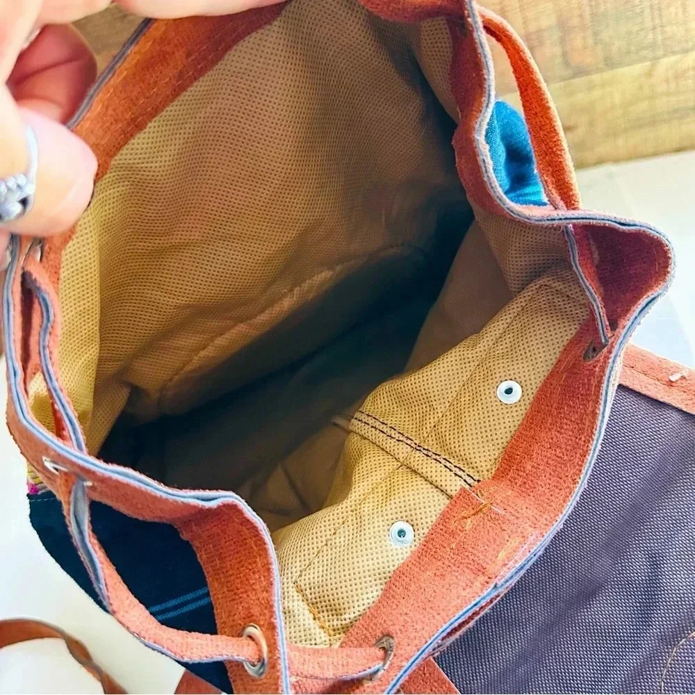 NWOT Guatemalan Embroidered Huipil Leather Backpack